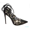 Sexy hollow pattern dress shoes 12cm high-heeled pumps pointed toe lace-up lady party single shoe size 35-42
