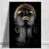 Anime Decor Wall Art Black and Gold Woman Oil Painting on Canvas Art Posters Prints Scandinavian Picture for Living Room