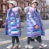 Winter Down Jacket For Girls Coat Waterproof Shiny Hooded Children Outerwear Clothing 5-14 Year Teenage Kids Parka Snowsuit 211111