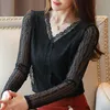 Womens Tops And Blouses Autumn Long Sleeve Women Shirts Fashion Blouses Woman V-neck Black Lace Blouse Womens Clothing B909 210602