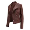 Turn-down Collar PU Outwear Faux Leather jackets Women Luxury Jacket Black Pink Red Biker Coat 210909