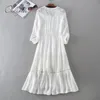 Sommar kvinnor tunika strand sundress långärmad vit spets sexig boho maxi klänning semester kläder 210415