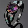 Pierścionki ślubne Czarne złoto wypełnione wielokolorowe Mystic Rainbow Stone Trendy White Opal Ring7928390