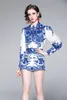 Runway all'ingrosso Summer Runway 2ps Womens Ladies Sets Vintage Floral Tiger Stampa Collar a manica lunga camicia Shorts Shorts Shorts Scontuit Outfit