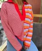 Taotrees damska dzianina dzianiny z długim rękawem Colorblock Pullover Paski i Wave Wzór Lapel Sweter Jumper 211103