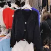 Matakawa jesień i sweter zimowy kobiety norek futro luźne kardigan płaszcz koreańskie wierzchołki v-neck pojedyncze piersi pull femme hiver 210513