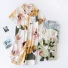 Shirt Short-sleeved Ladies Lapel Rayon Nightdress Cotton Silk Summer Cool Feeling Loose Front Button Home Dress Umstandsmode 210924
