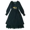 Printemps broderie Vintage robe grande taille mode dentelle Patchwork mi-mollet travail décontracté robes de soirée femmes une ligne Vestidos 210421