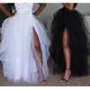 Mode Femmes Maxi Tulle Élastique Taille Haute Étage Jupes Avant Fente Asymétrique Dames Parti Tutu Jupe Faldas Mujer Saia 210416