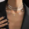 3 Pz / set Retro Rame Piatto Catena Del Serpente Collana Lady Fashion Glamour Metallo Rotondo Paillettes Nappa Collane Con Pendente Ragazza Gioielli G1206