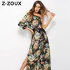 Women Dress Bohemian Print es One-Shoulder Split Lace Up Long Plus Size Sexy Flower Summer es 210513