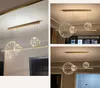 Gold Modern Creative LED Chandelier Dining Room Crystal Long Pendant Lamp Restaurant Coffee Shop Bar Round Rings Hanging Light