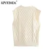 Mulheres Moda Oversized Cable-Knit Colete Sweater v Neck Sem Mangas Sem Mangas Femininas Waistcoat Chique Tops 210420