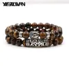 Очарование браслетов 2pcs/set vinatge bease bracelet Мужчины этнические черные зеленые камни и браслет для женщин бохо ювелирные украшения pulsera hombre