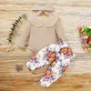 Conjunto de ropa de flores para niña de 0 a 24 meses, Pelele de punto con volantes de otoño, pantalones con lazo, trajes 210515