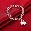 Catena di collegamento 925 Bracciale in argento sterling Cuore solido con catene spesse di collegamento per donne Gioielli alla moda alla moda intero263o