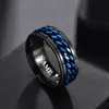 Shouman 8mm Stainless Steel Black Blue Spinner Rotatable Chain Rings for Men Women Charm Wedding Band Custom Engrave Name Gift