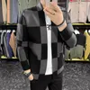 Männer Pullover Herbst Winter Mode Plaid Strickjacke Männer Kleidung 2021 Einfach Alle Spiel Slim Fit Beiläufige Gestrickte Mäntel Streetwear