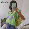 Floral Print Gebreide Mouwloze Trui Vest Lente Herfst V-hals vest Pullovers Green High Fashion Vintage Tops 210427