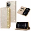 Magnetische Brieftaschen-Handyhüllen für iPhone 12 11 Pro Max X XS XR 7 8 Plus, ultradünne Strass-PU-Leder-Flip-Kickstand-Abdeckung mit Kartenfächern
