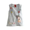 Yaz Moda Küçük Kız Nakış Karikatür Köpek Tankı Yelek Elbiseler Düğmeleri Ile O-Boyun Bebek Kız Çocuk Denim Elbise 210529