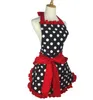 Lovely Retro Aprons for Women Apron Kitchen Barista Cute Bowknot with Pockets Adjustable Cotton Sexy Polka Dot Delicate Hemline 210622