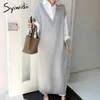 Syiwidii fausse robes en deux pièces Vêtements de femmes harajuku coréen hétérmatoère tricot tricot solide plus taille gris lâche printemps 210417