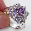 Fedi nuziali Anello in pietra viola Fiore Colore argento Promessa Gioielli di moda Regalo Grande principessa Zircone ceco Fidanzamento per le donne5825953