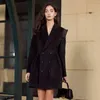 TWOTWINSTYLE Vintage Black Dress For Women Notched Long Sleeve High Waist Tweed Dresses Female Fashion Clothing Fall 210517