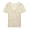 Fashion Summer Sexy V-neck Lace Women Short sleeve Slim Tshirt Tops Large size 210507