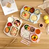 Wheat Straw Children's Dinner Plate Bowl Cup Set Lunch Divider Cartoon Baby Anti-fall Tableware 210423