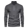 Aiopeson冬スリムフィットウォームプルオーバータートルネックセーター男性品質ニット縞模様のメンズセータープル男性211221