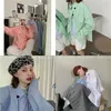 Casual losse mode vrouwen shirt volledige mouw single-breasted hart geborduurde tops Stijlvolle zakken Oversized dames Blusas 210513