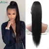 Allove 8-28inch Water Body Wave Human Hair Wefts Pony Tail Yaki Straight Afro Kinky Curly JC Ponytail for Women Natural Color Black Clip in Hair Extensions
