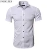 Camisas de fibra de bambu elástica masculina camisas de manga curta de verão Homens casuais marca comercial camisa masculina 210721