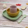 4pc Baby Silicone Plate Set Kids Bowl Plates Feeding Spoon Children's Dishes Kid Dinner Platos Tableware 211026