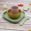 4PC Baby Siliconen Plaat Set Kids Bowl Platen Voeden Lepel Kinderschotels Kid Diner Platos Servies 211026