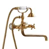 Antique Brass Bath Shower Faucet Set Dual Handle Long Spout Bathtub Mixer Tap With Handheld SF1058 Bathroom Sets