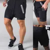 Zipper Pocket Summer Running Shorts Men 2 in 1 Sports Jogging Fitness Training Quick Dry s Gym 210713