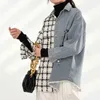 Oversized European Blue Overcoat Female Clothing Spring Letter Print Women Plaid Stitching Jeans Plus Size Coats 210510