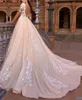 Luxus-Brautkleider Spitze Backless Appliques Eine Linie Brautzug Sonderanfertigte V-Ausschnitt Pailletten-Kleid
