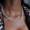 15mm Silver Color Baguette Prong Cuban Link Necklace CZ Iced Out Chain Hip Hop Fashion Luxury Bling White Gold Chain For Gift X0509