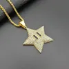 Hip Hop Bling Iced Out Rhinestones Guld Rostfritt Stål Pentagram Star Pendants Halsband Män Rapper Smycken Drop