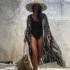 Bikini Cover-ups Nero Retro Striped Self Belted Plus Size WomenSummer Kimono Dress Beach Wear Costume da bagno Cover Up Q1225 210714