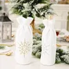 Double Drawstring Snowflake Beads Wine Bottle Bag Cover Christmas Decoration White Cloth Bottles Covers Champagne silver Color LLD11649