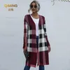 Kadın Kazak Hırka Kafes Baskı Ceket Zarif Gevşek Gömlek Ceket Sonbahar Kış Bayan Rahat Uzun Örgü Hırka 210922