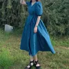 夏の女の子のドレス女性のコットンリネンカジュアル半袖ES女性ヴィンテージソリッドレッドドレスBoho Robe Femme Vestido 210423