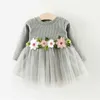 赤ちゃんと幼児の女の子のための花の装飾腰のジャージー綿長袖トゥツードレス210528