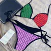 Kolorowe damskie stroje kąpielowe bikini Set Strój kąpielowy z nadrukiem w litery Modne damskie plażowe bikini w rozmiarze S-2XL