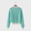 Automne Hiver Vintage Chic Vert Tricoté Crop Tops Femmes Automne Jumper Casual Col En V Court Pulls Chandails 210508